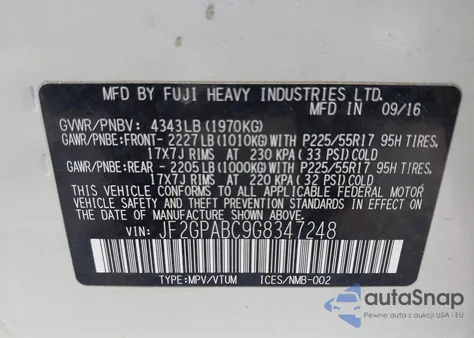 2016 Subaru Crosstrek 2.0I Premium z USA, uszkodzony, nr VIN JF2GPABC9G8347248